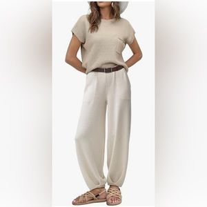 Women's 2 Piece Sweater Set Knit Pullover Top and High Waisted Pants Loungewear